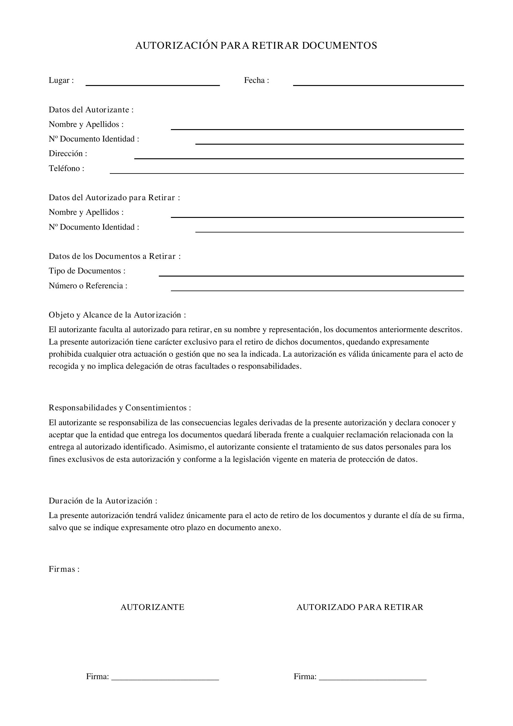 Autorizacion Para Retirar Documentos