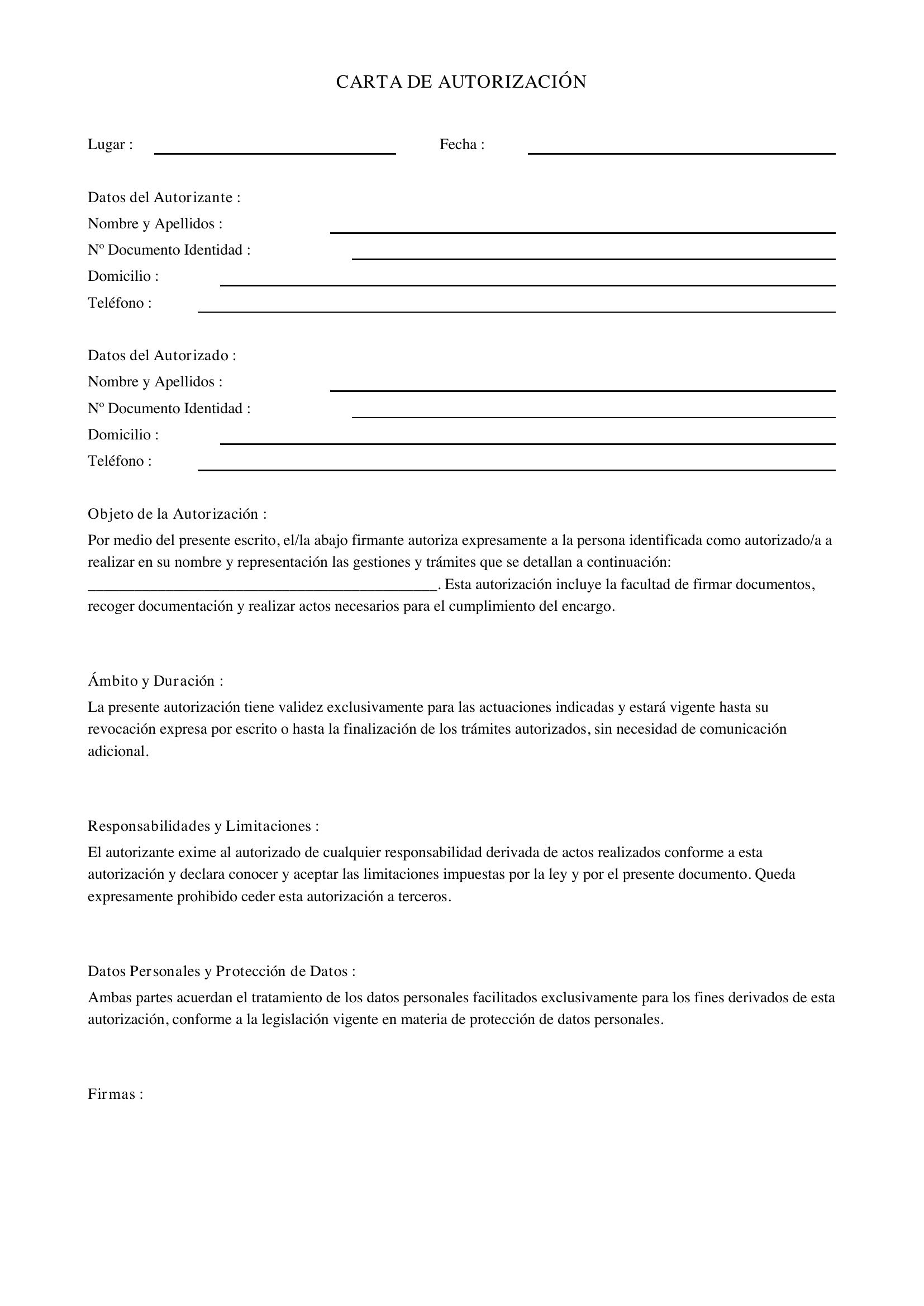 Carta De Autorizacion