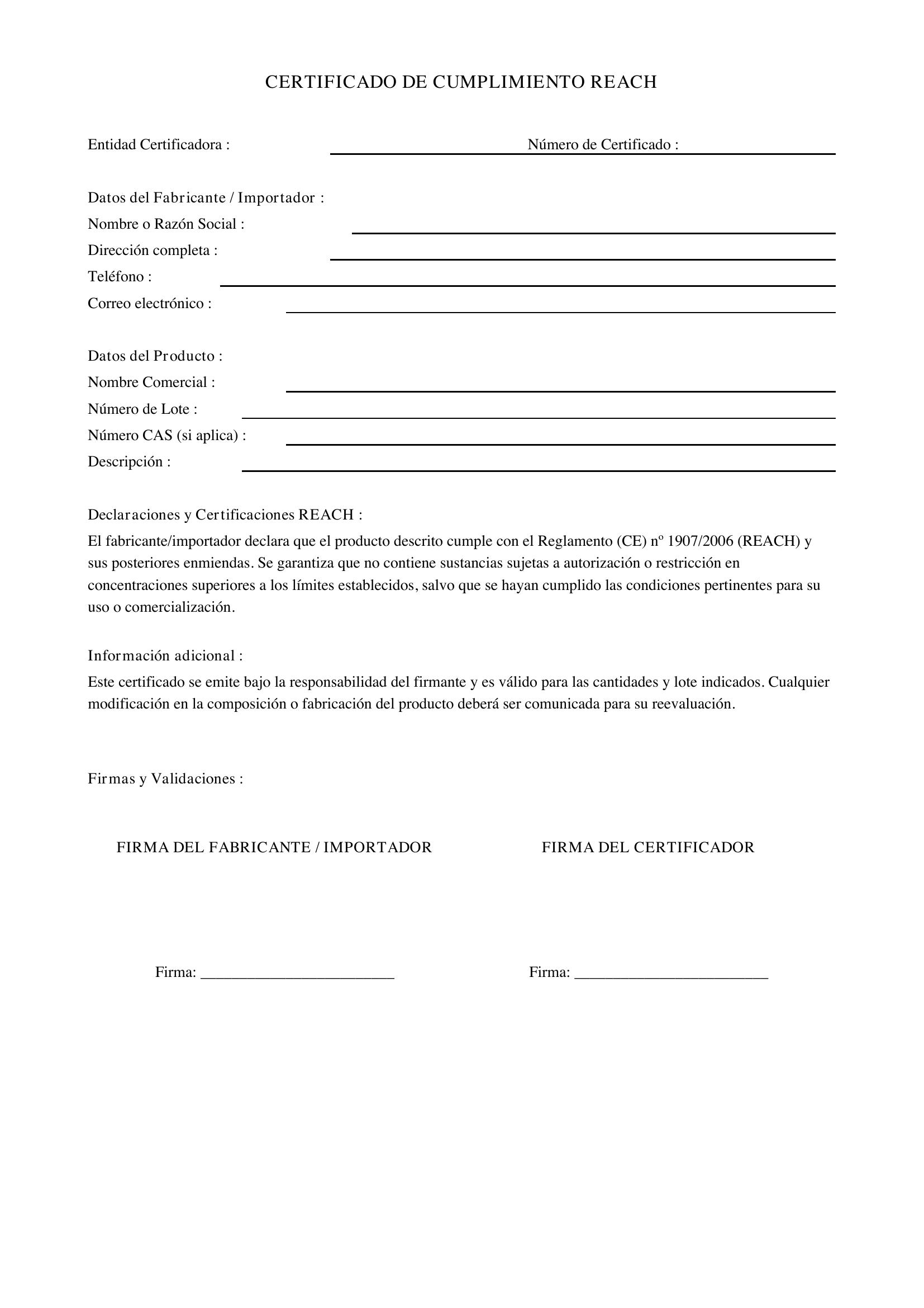 Certificado Reach Ejemplo