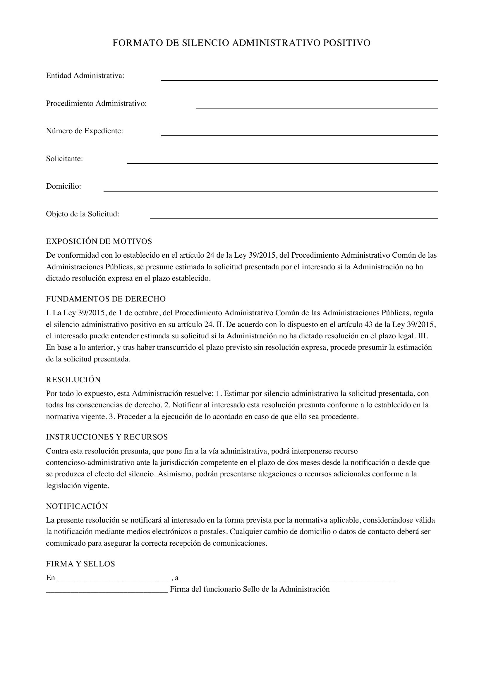 Formato De Silencio Administrativo Positivo