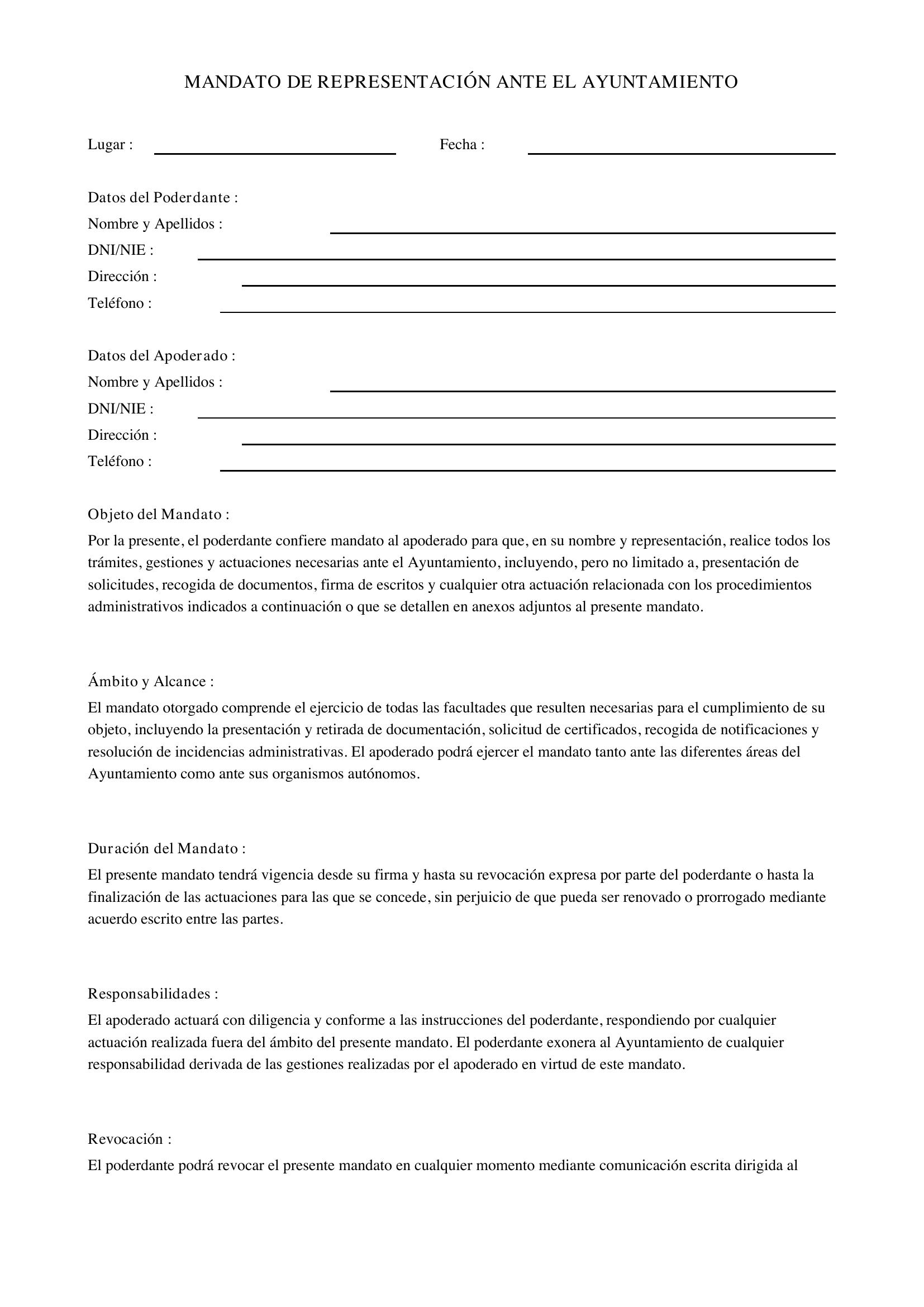 Mandato De Representación Ayuntamiento