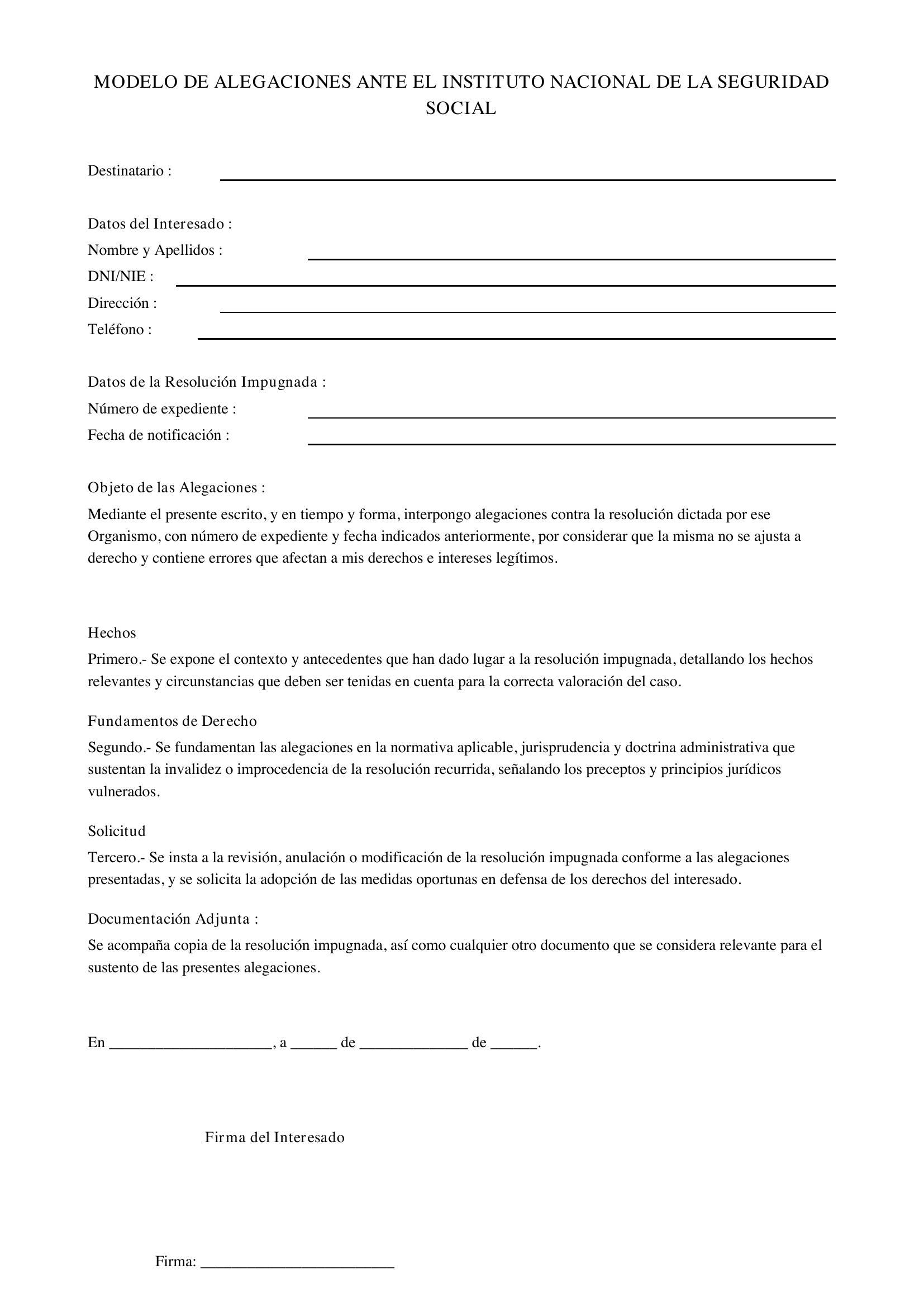Modelo Alegaciones Inss