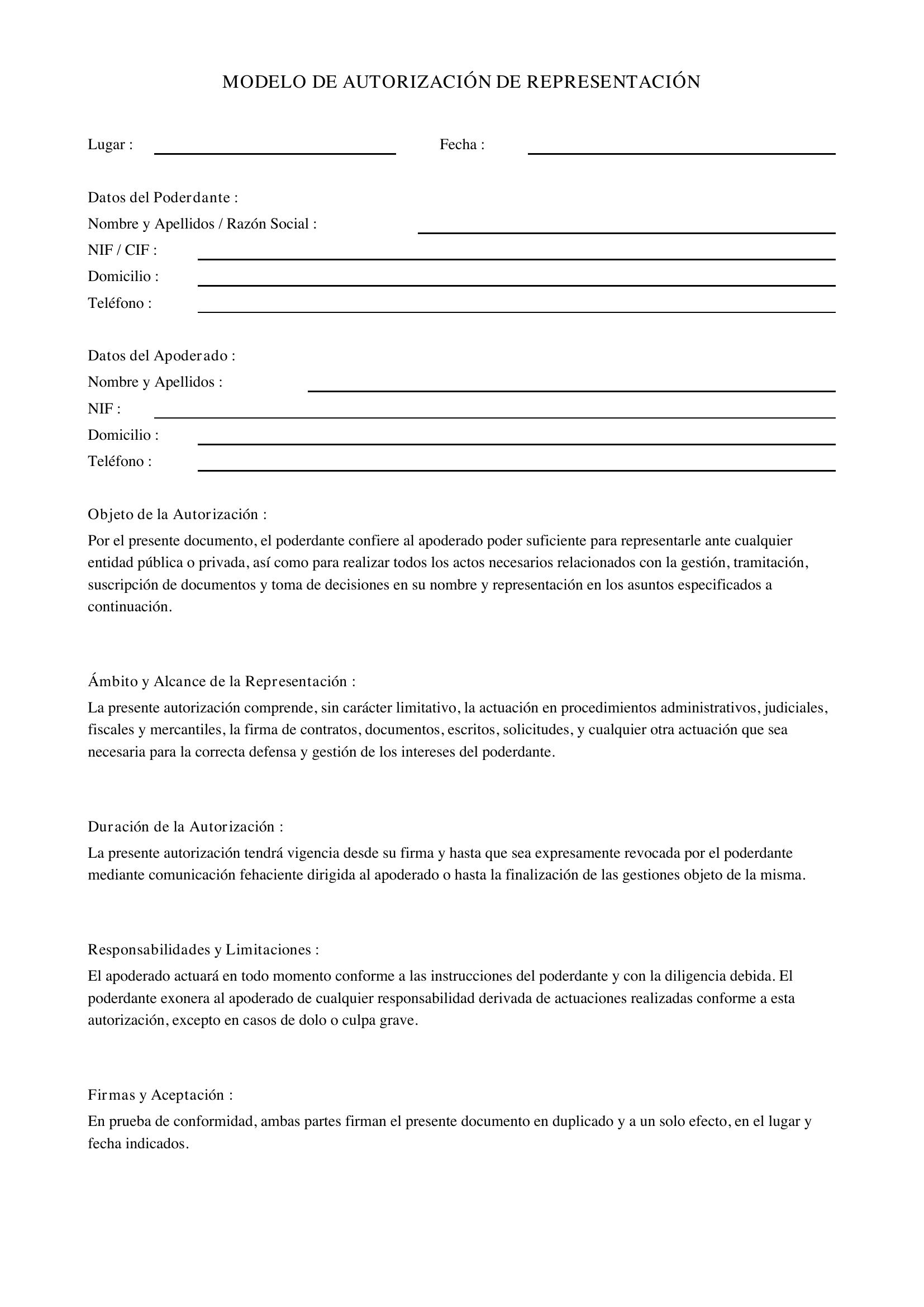 Modelo Autorización Representación