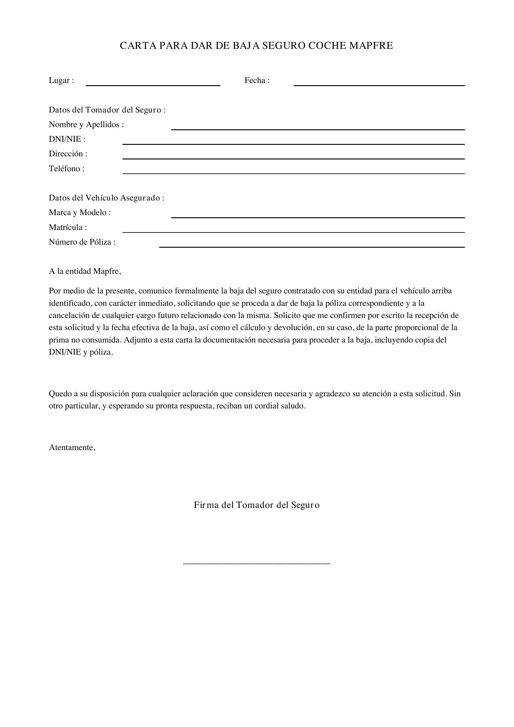Modelo Carta Para Dar De Baja Seguro Coche Mapfre