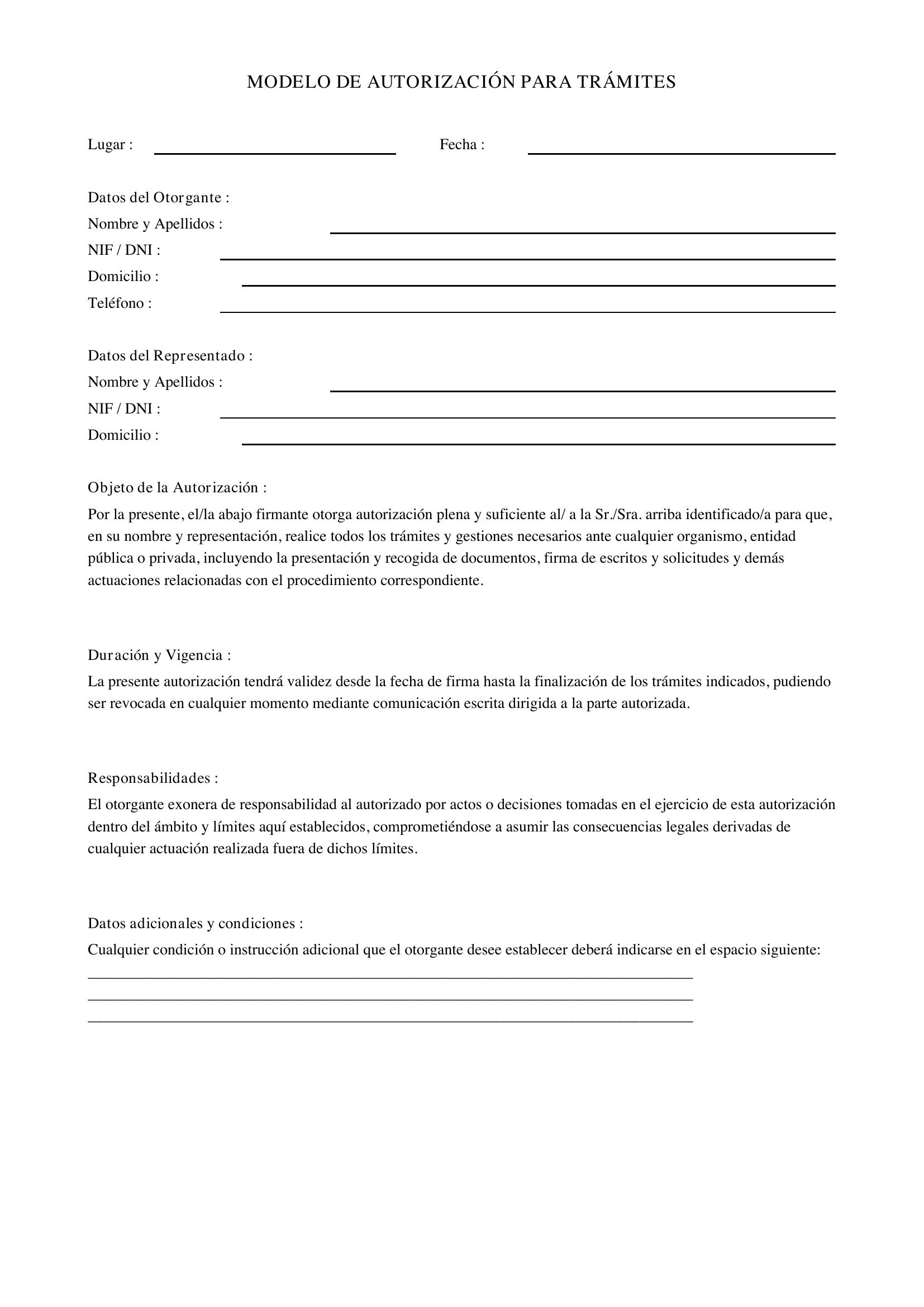 Modelo De Autorización Para Trámites