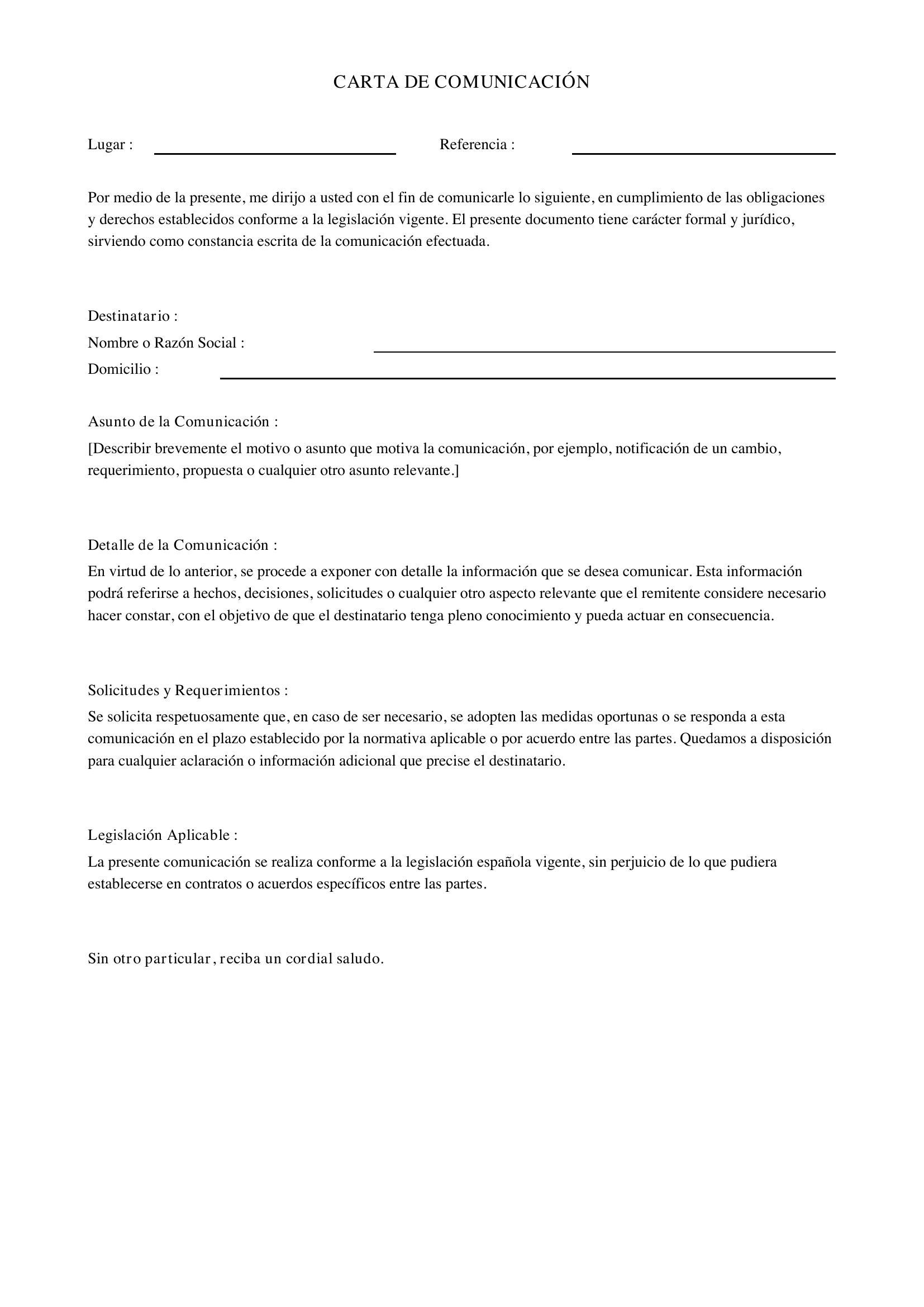 Modelo De Carta Comunicando Algo
