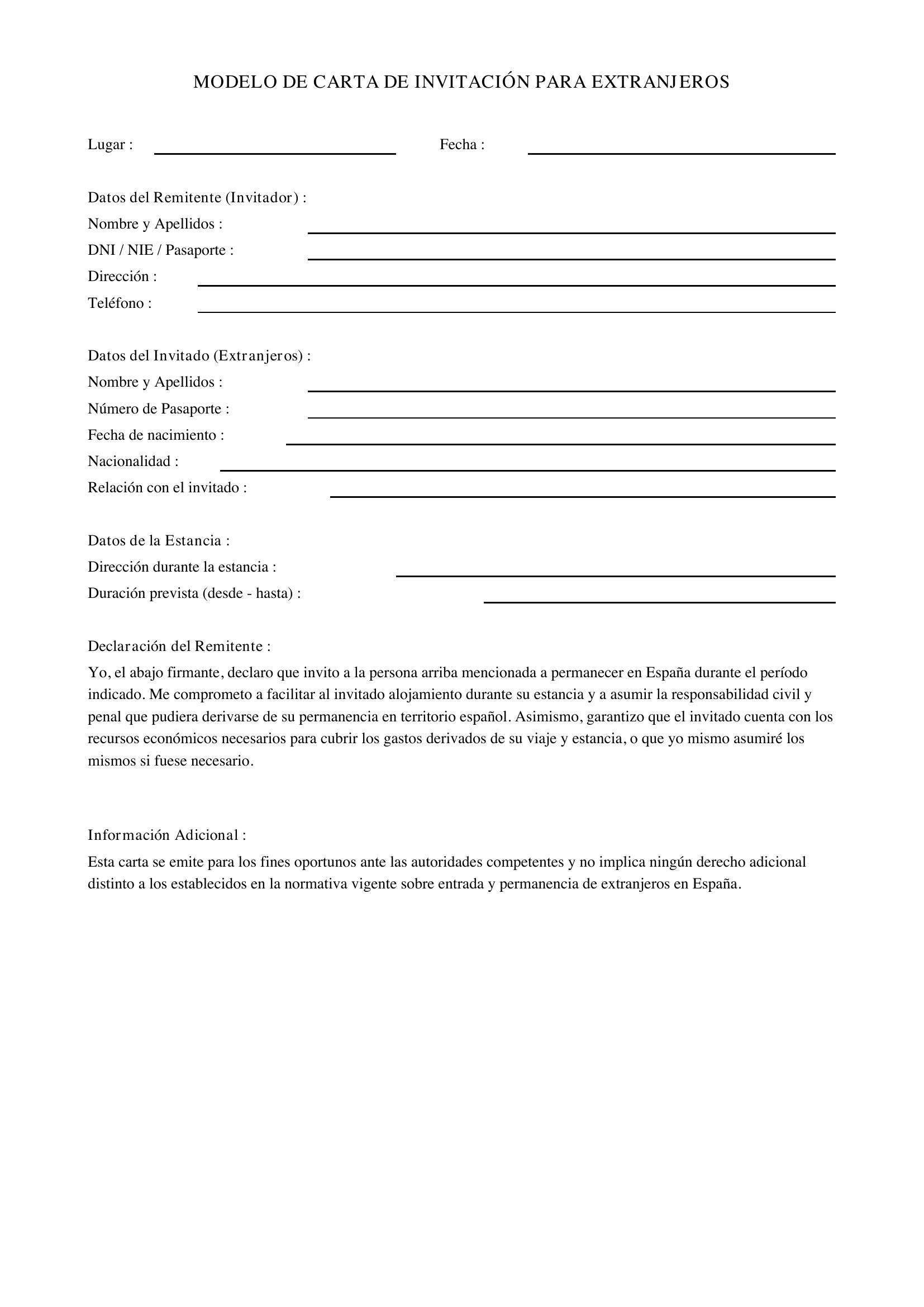 Modelo De Carta De Invitación Para Extranjeros
