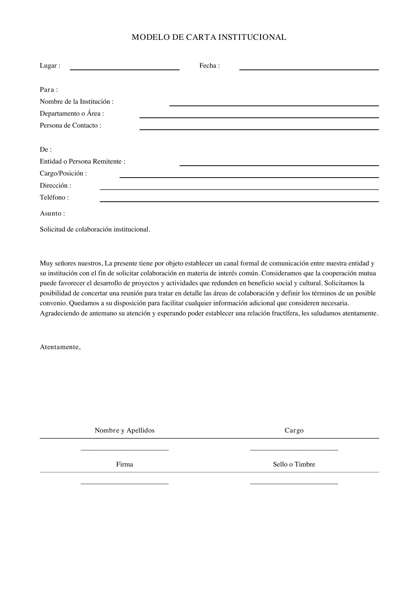 Modelo De Carta Institucional