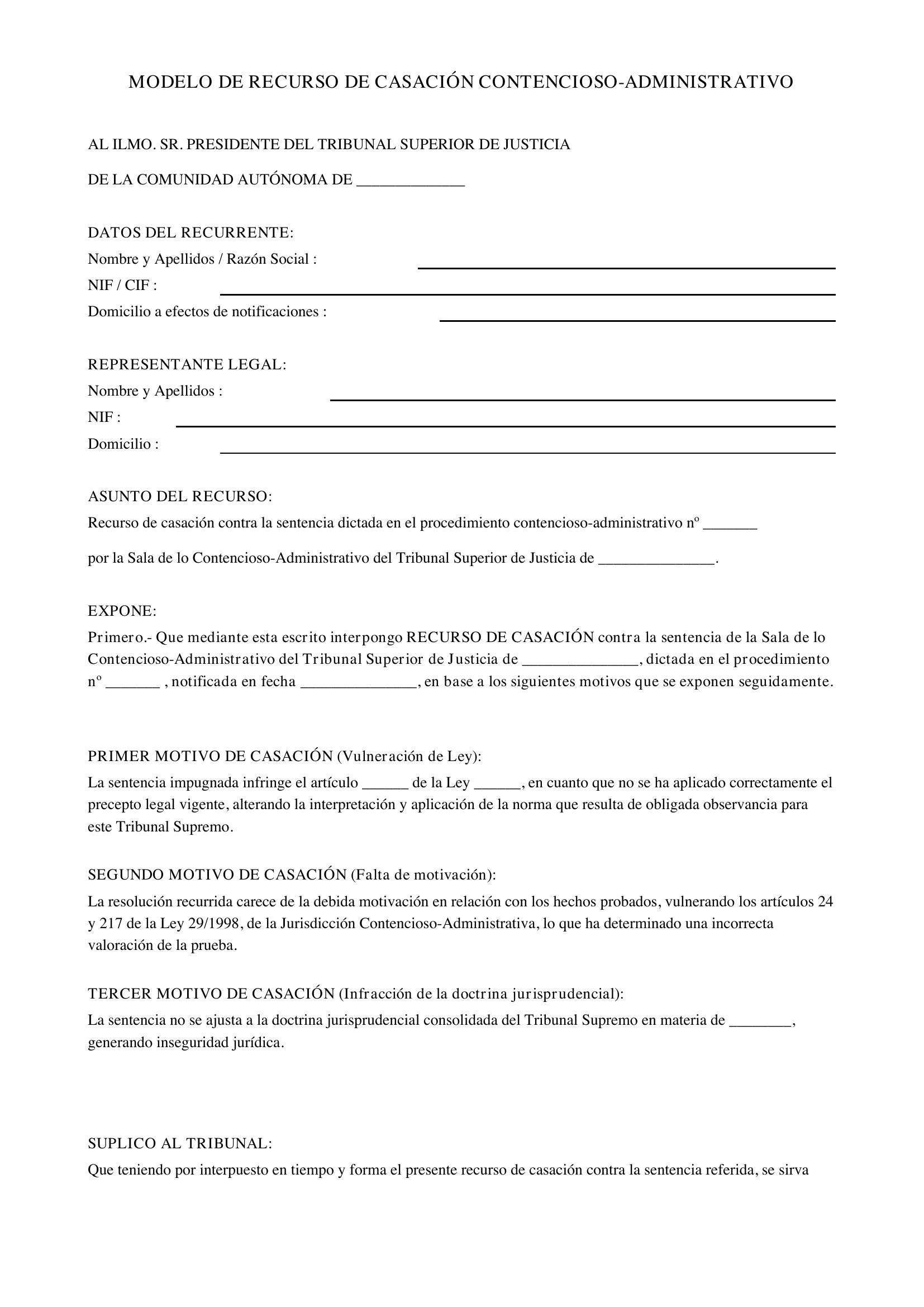 Modelo De Recurso De Casación Contencioso Administrativo Perú