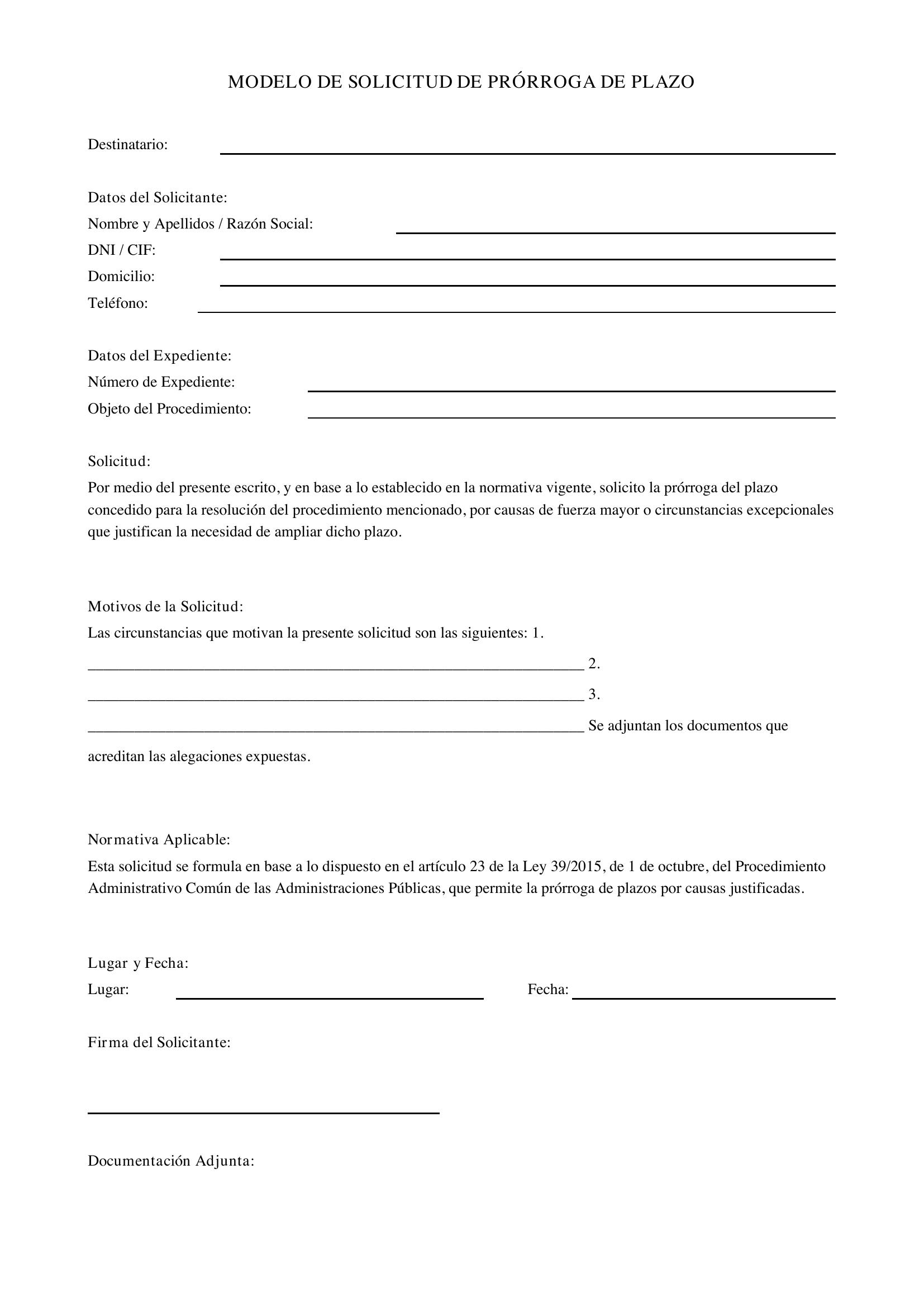 Modelo De Solicitud De Prórroga De Plazo