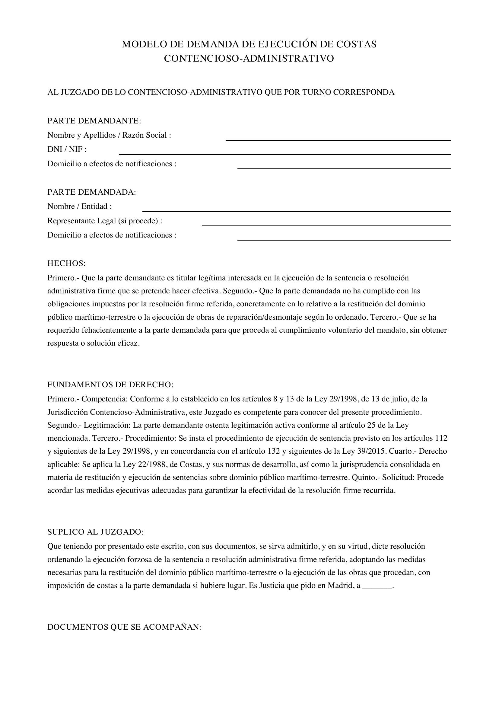 Modelo Demanda Ejecución Costas Contencioso-Administrativo