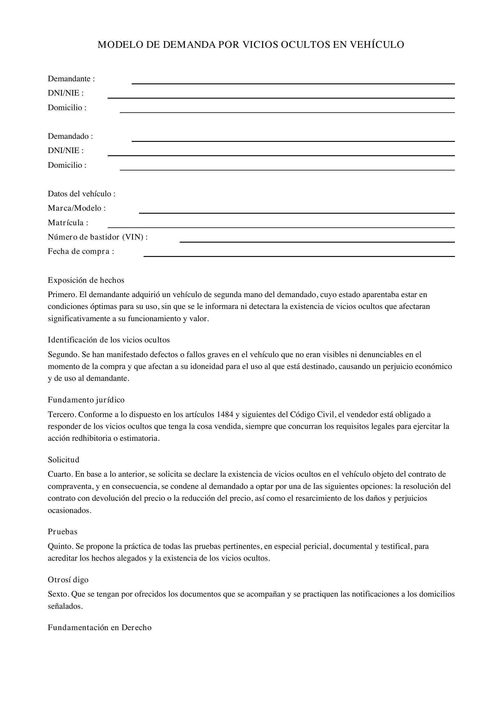 Modelo Demanda Por Vicios Ocultos Vehículo