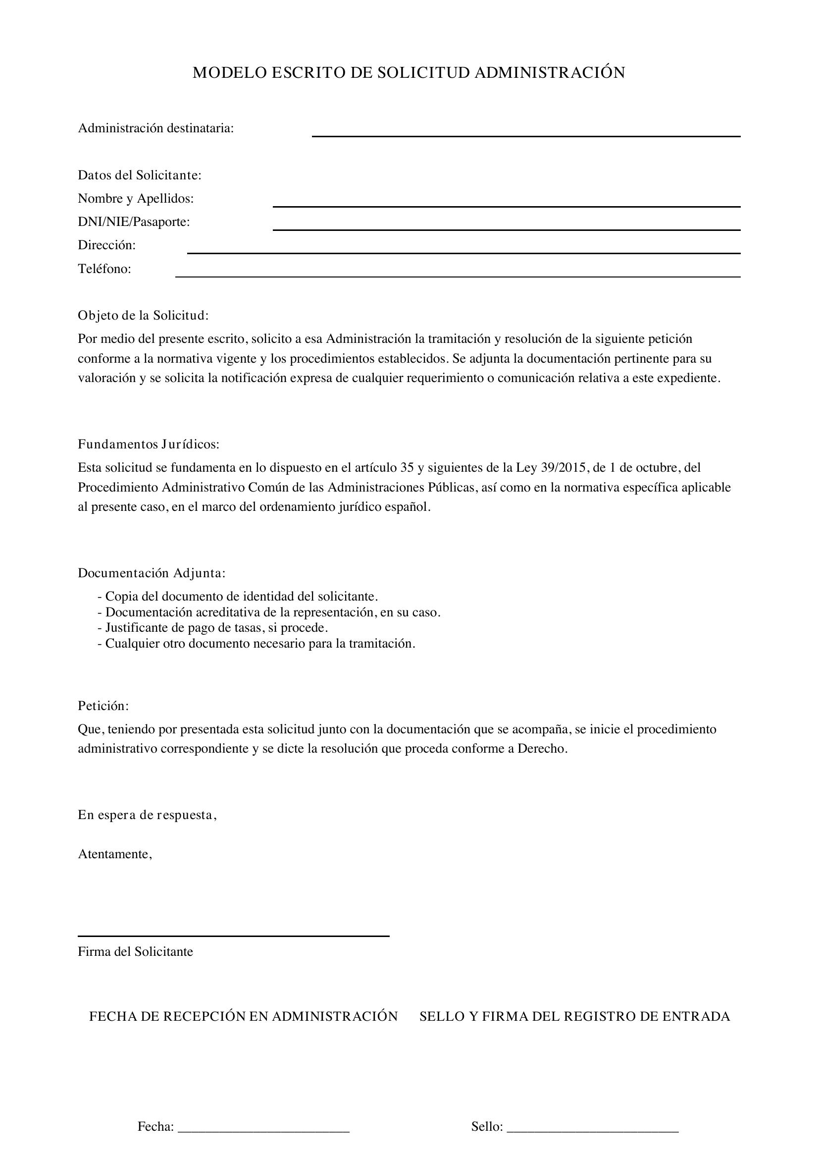 Modelo Escrito Solicitud Administración