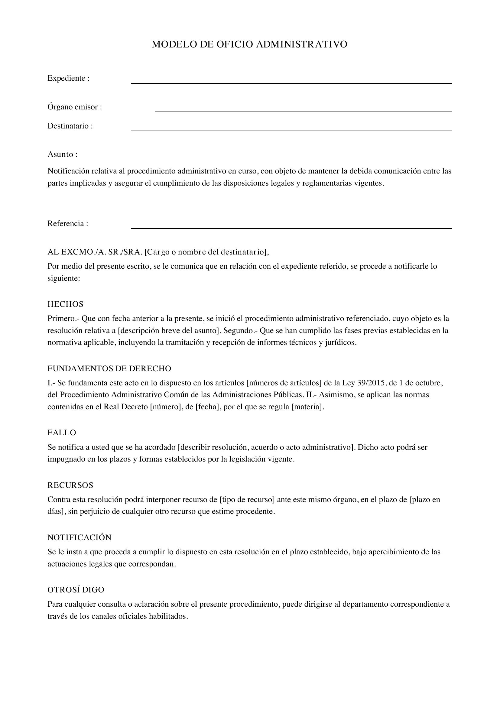 Modelo Oficio Administrativo