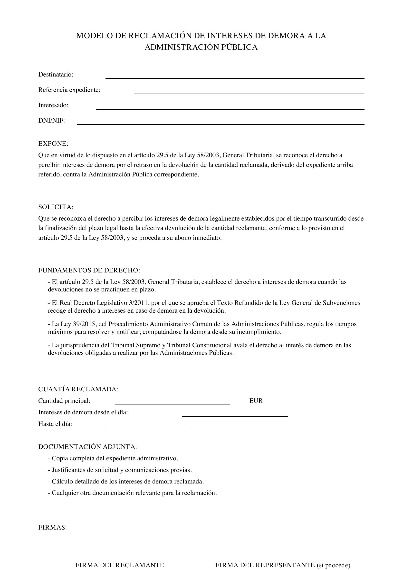 Modelo Reclamación Intereses Demora Administración