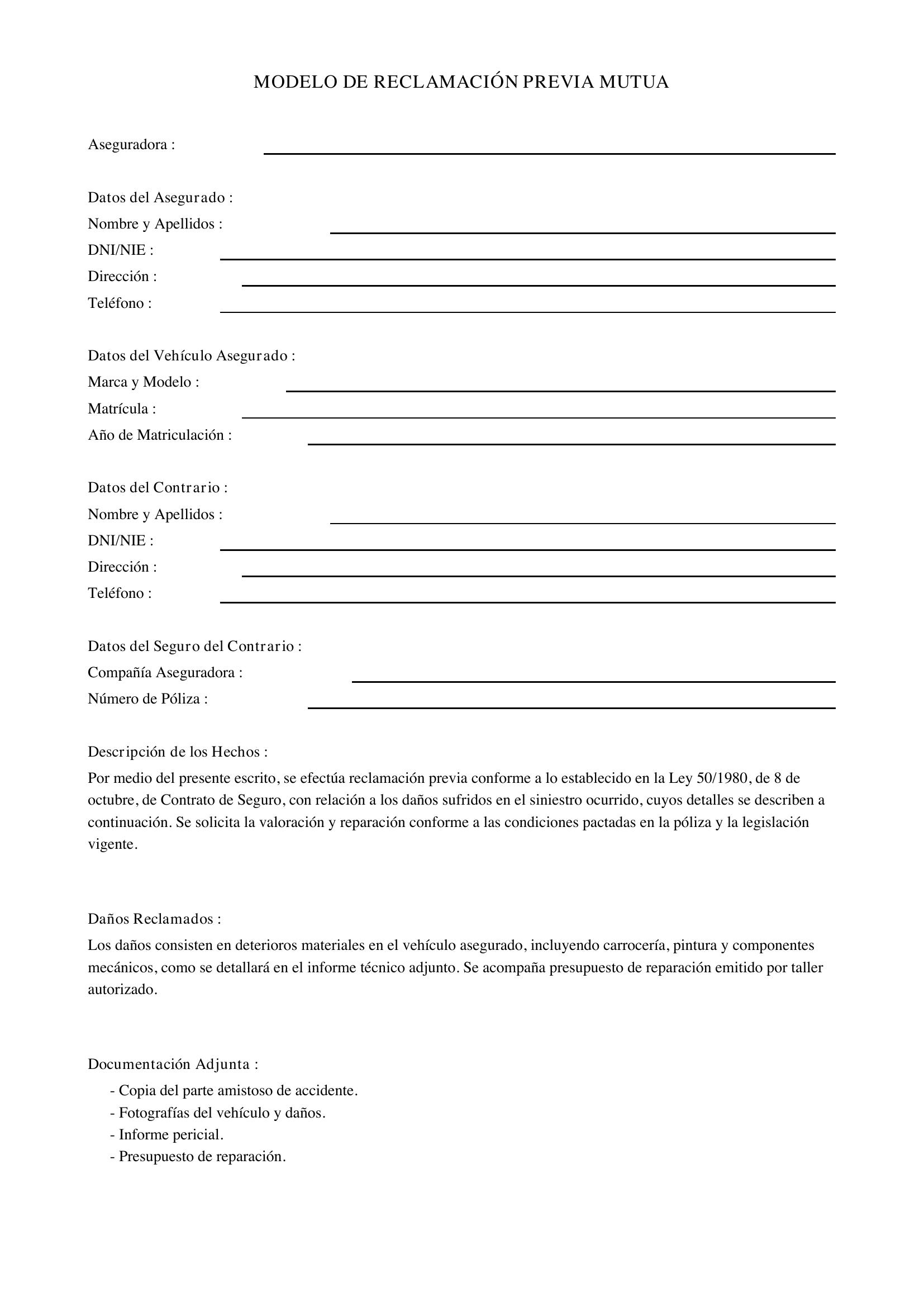 Modelo Reclamacion Previa Mutua