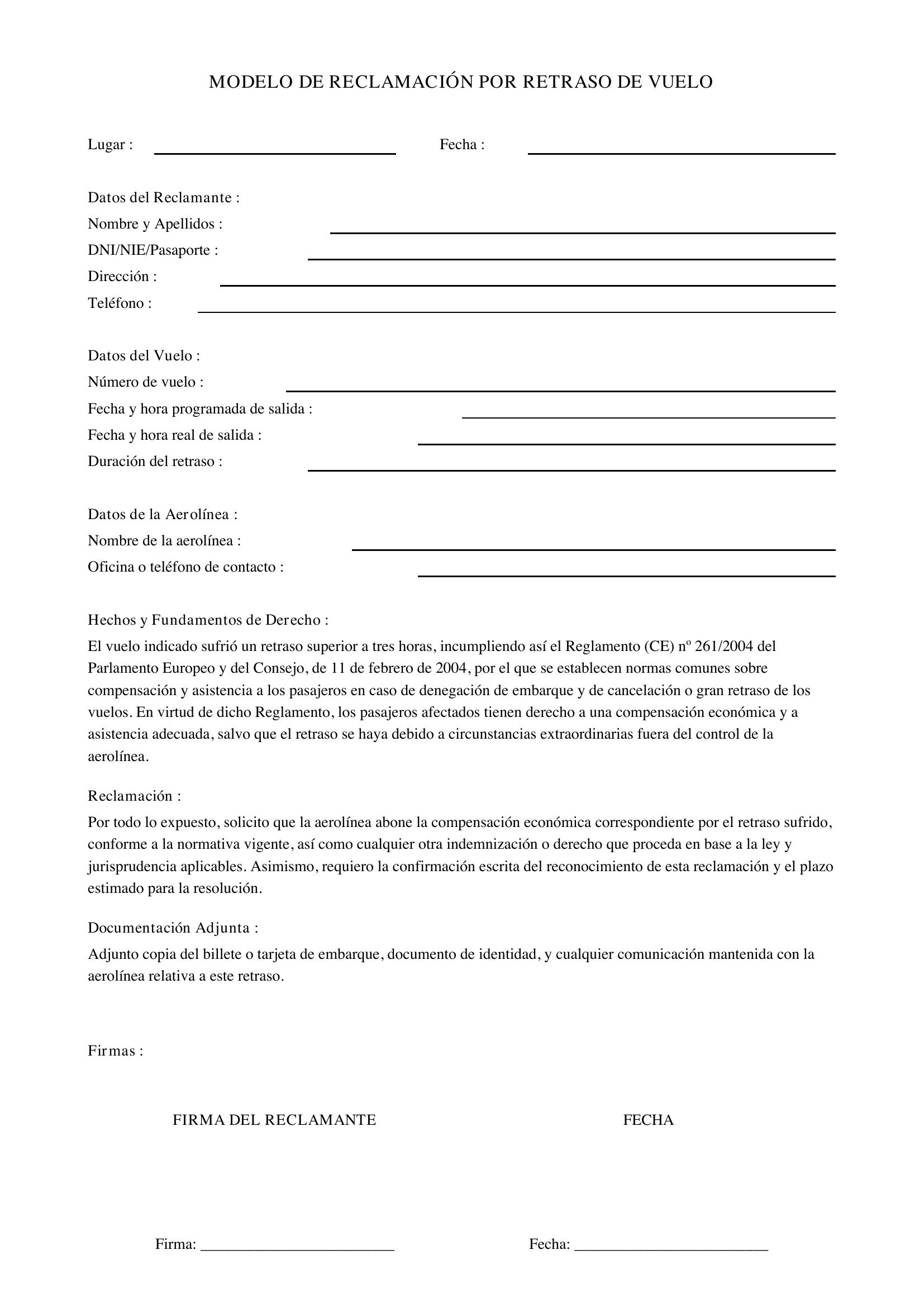 Modelo Reclamación Retraso Vuelo Ocu