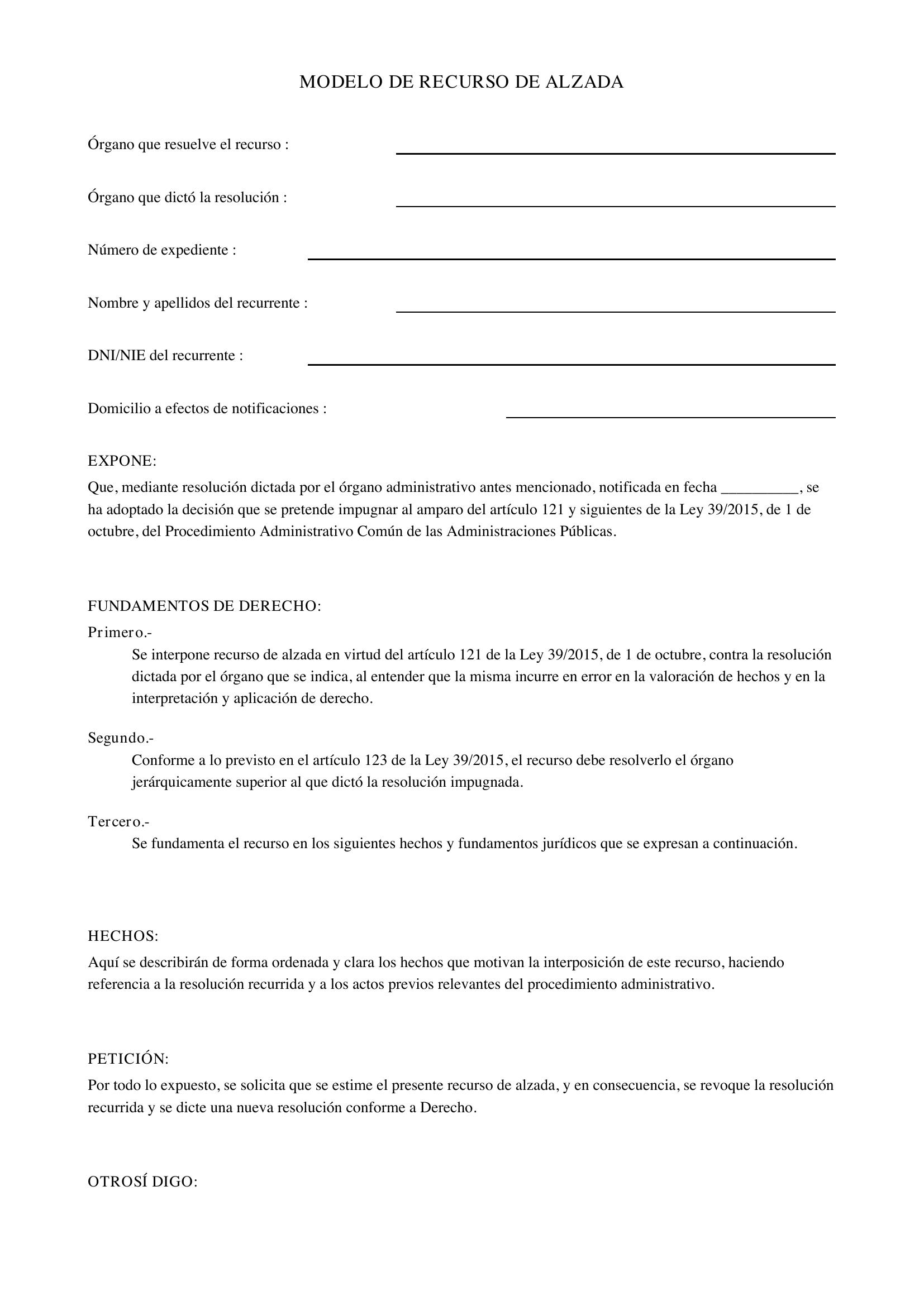 Modelo Recurso De Alzada