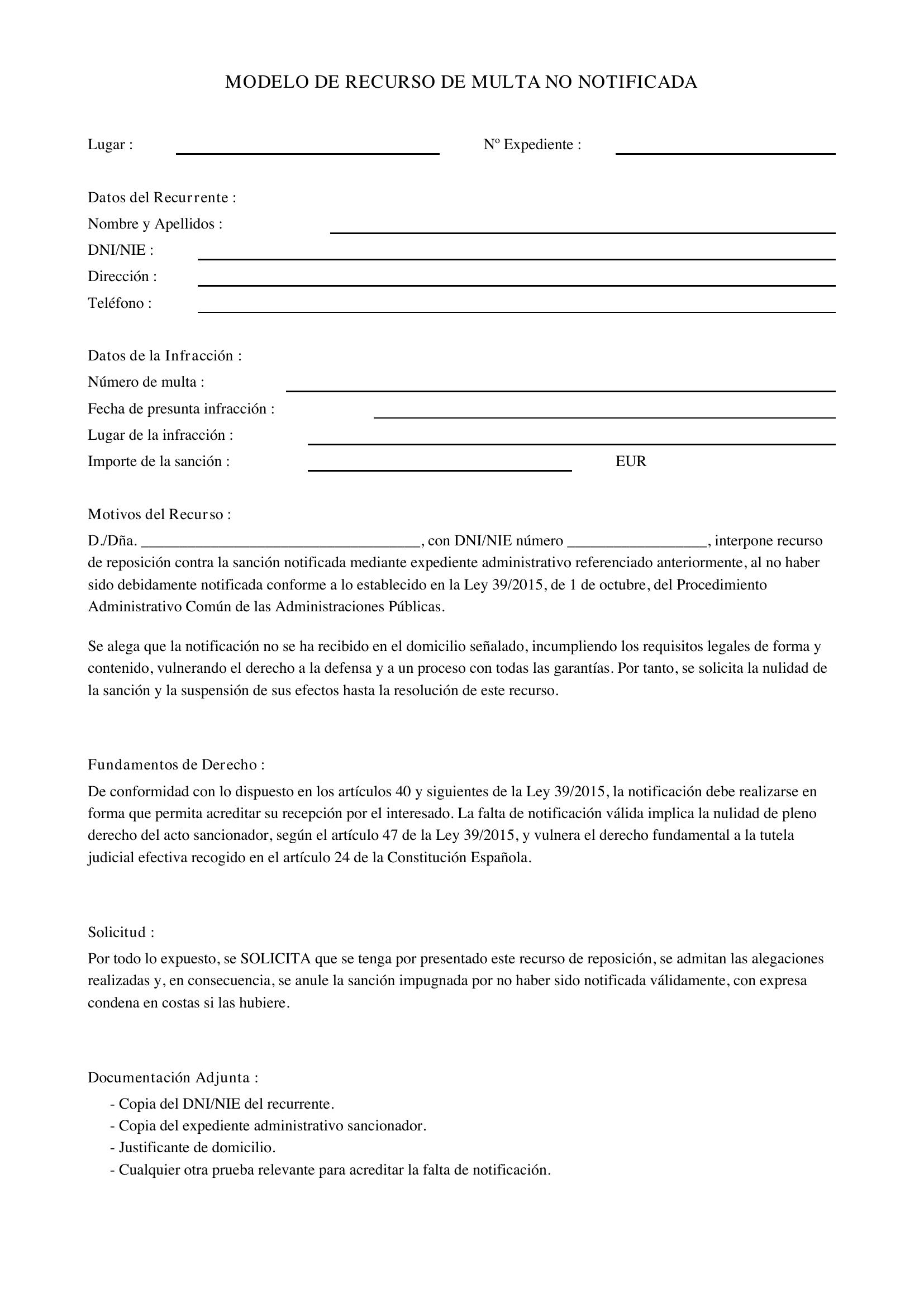 Modelo Recurso Multa No Notificada