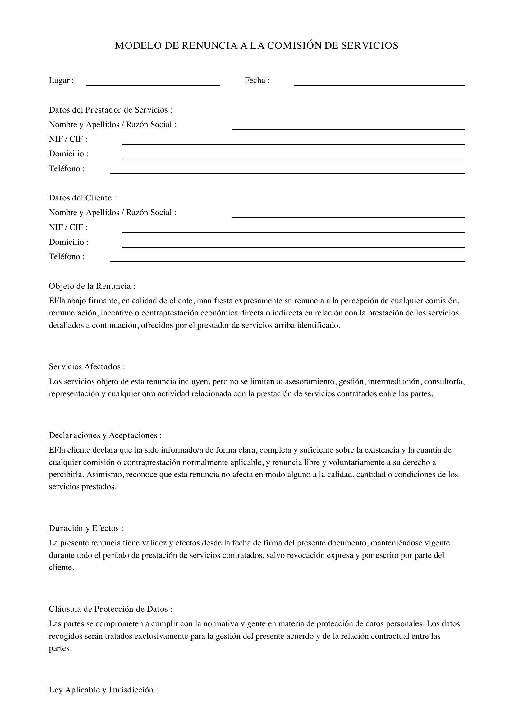 Modelo Renuncia Comisión De Servicios