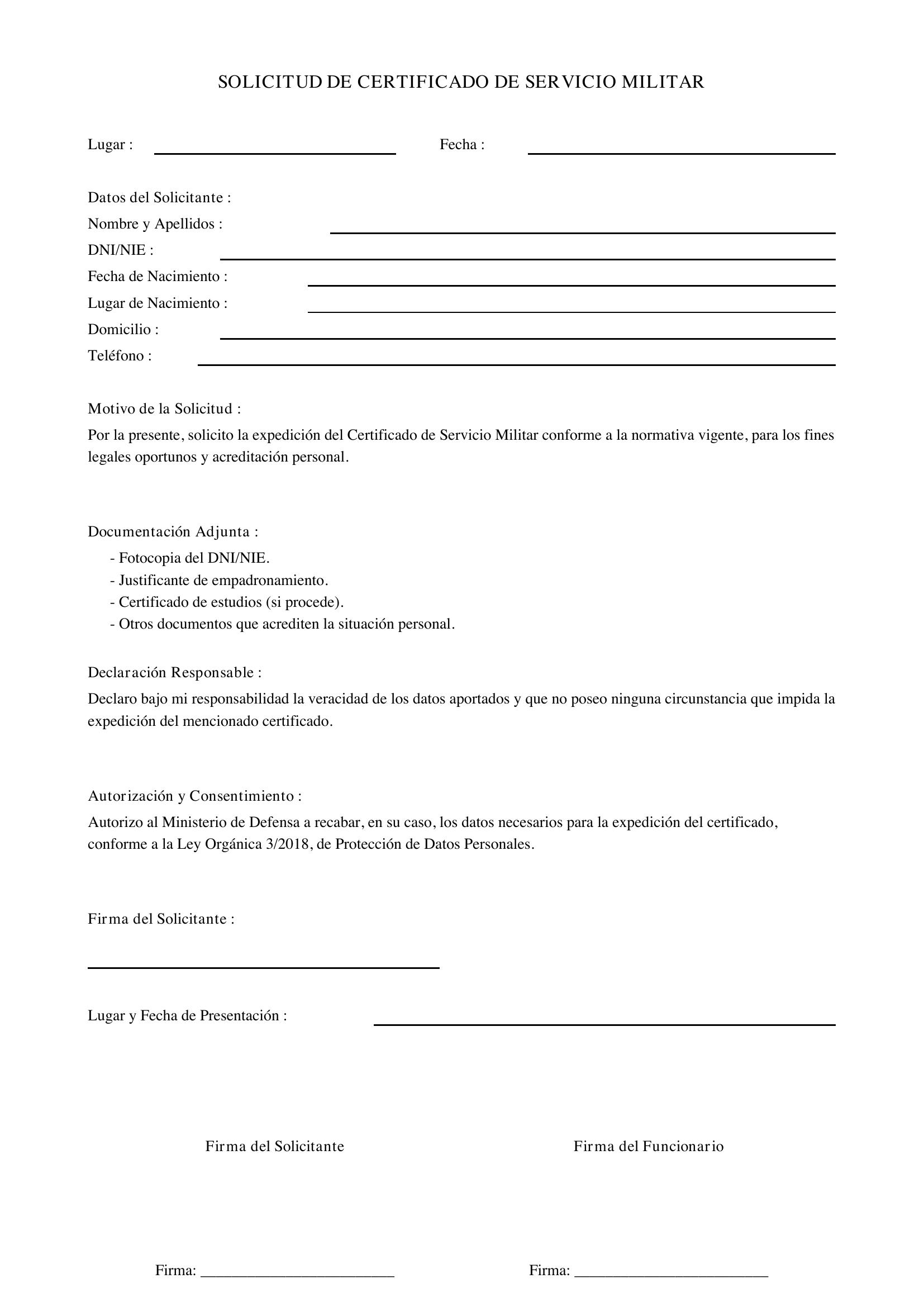 Modelo Solicitud Certificado Servicio Militar