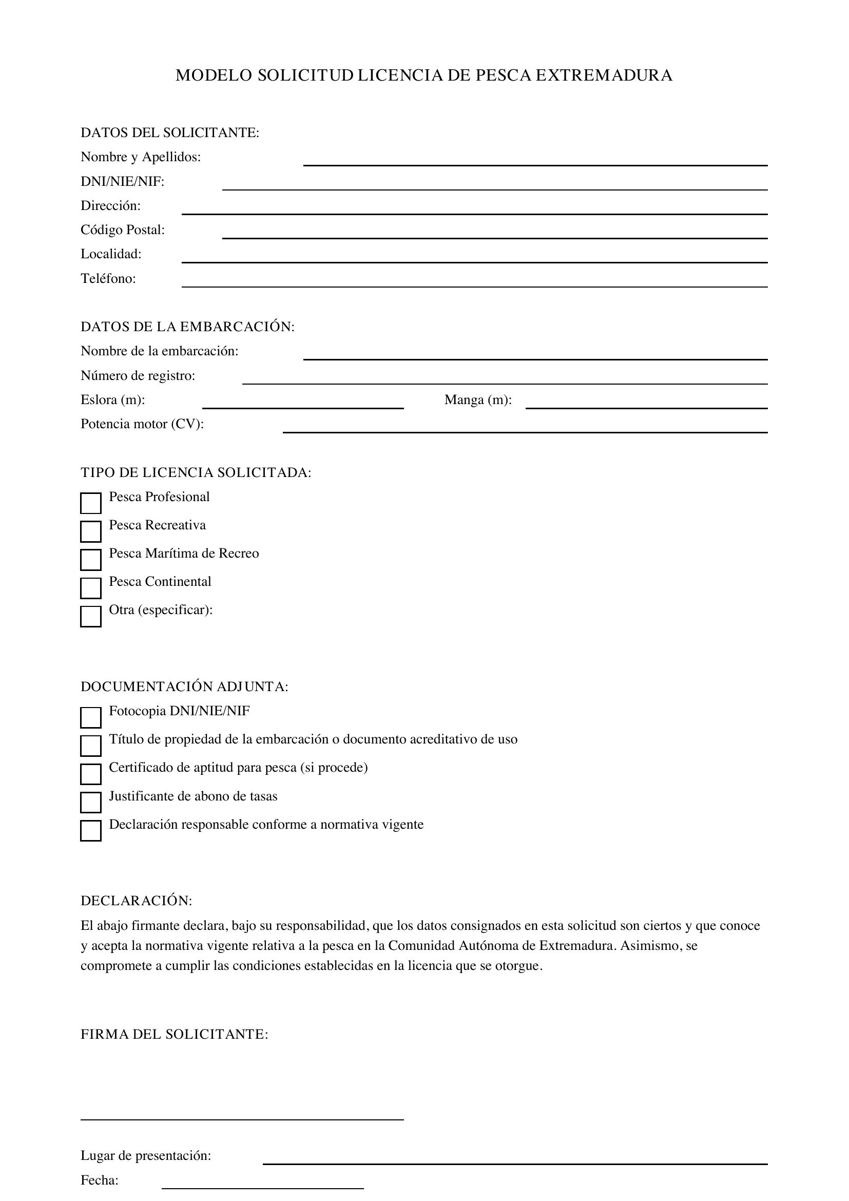 Modelo Solicitud Licencia De Pesca Extremadura