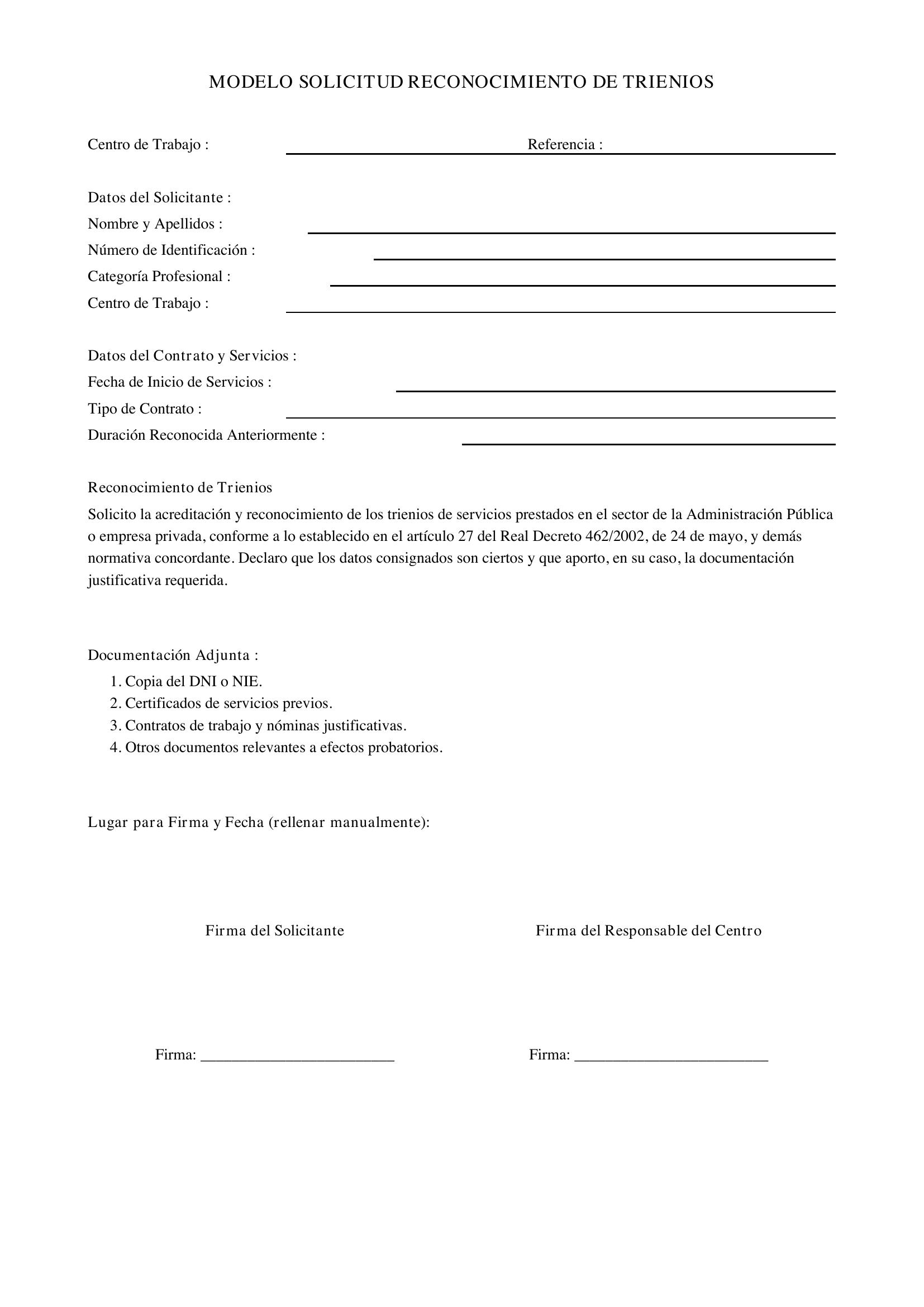 Modelo Solicitud Reconocimiento Trienios