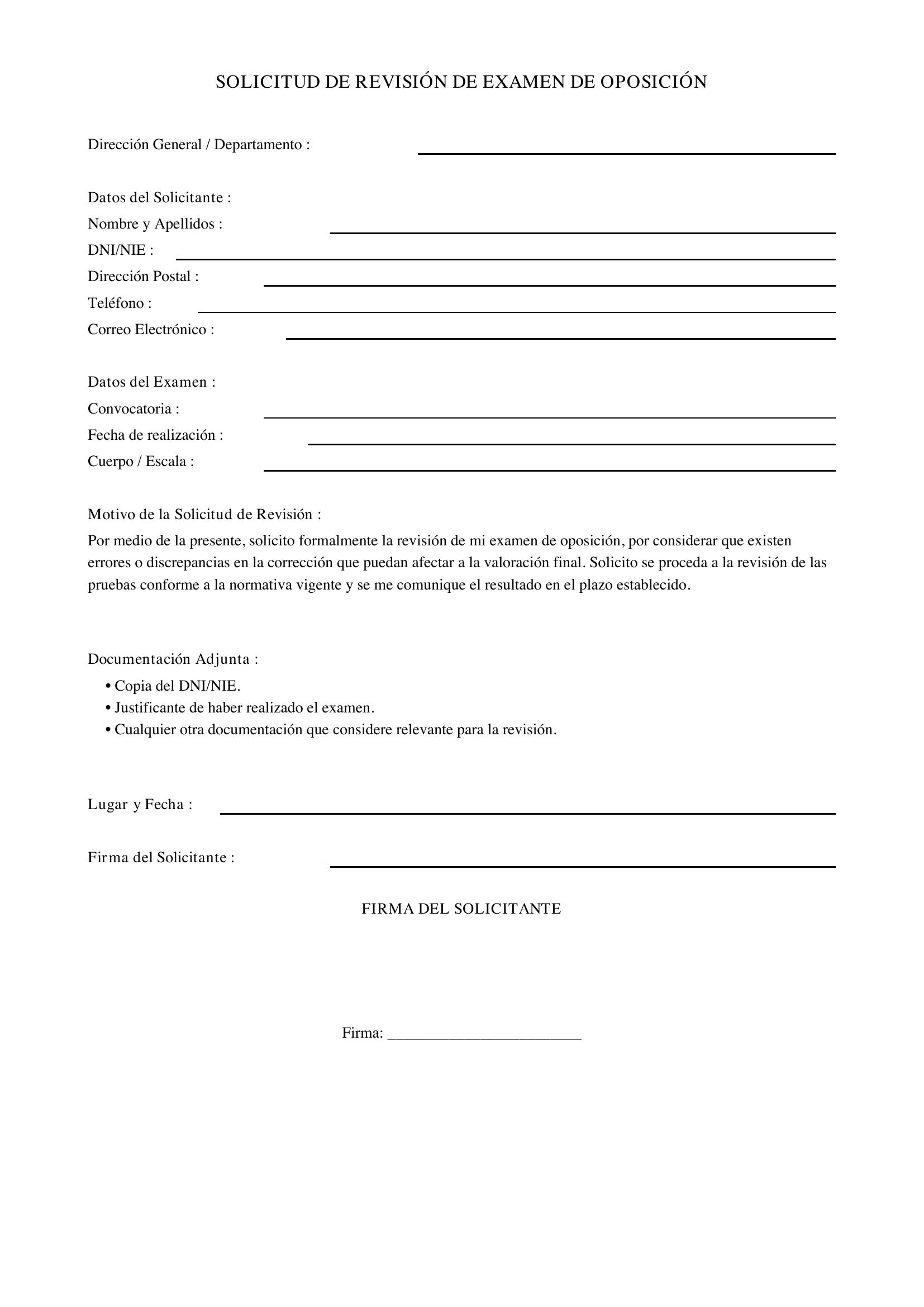 Modelo Solicitud Revisión Examen Oposición