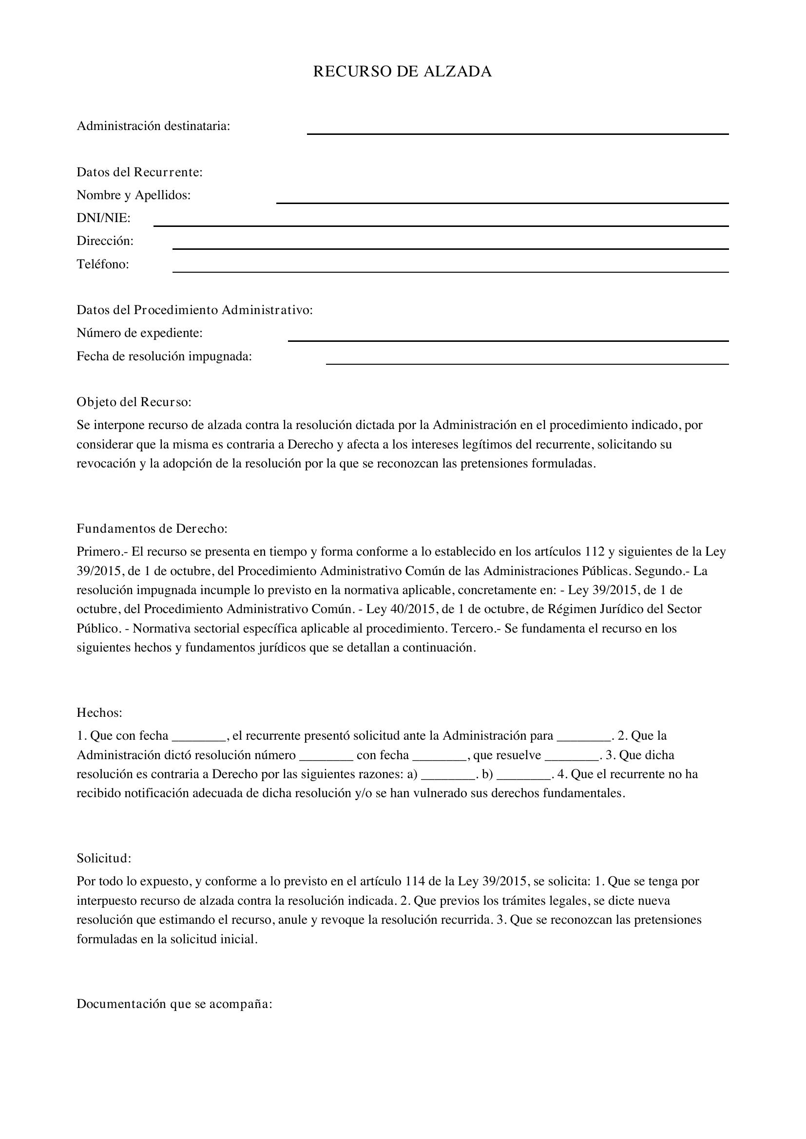 Recurso Alzada Oposiciones Ejemplos