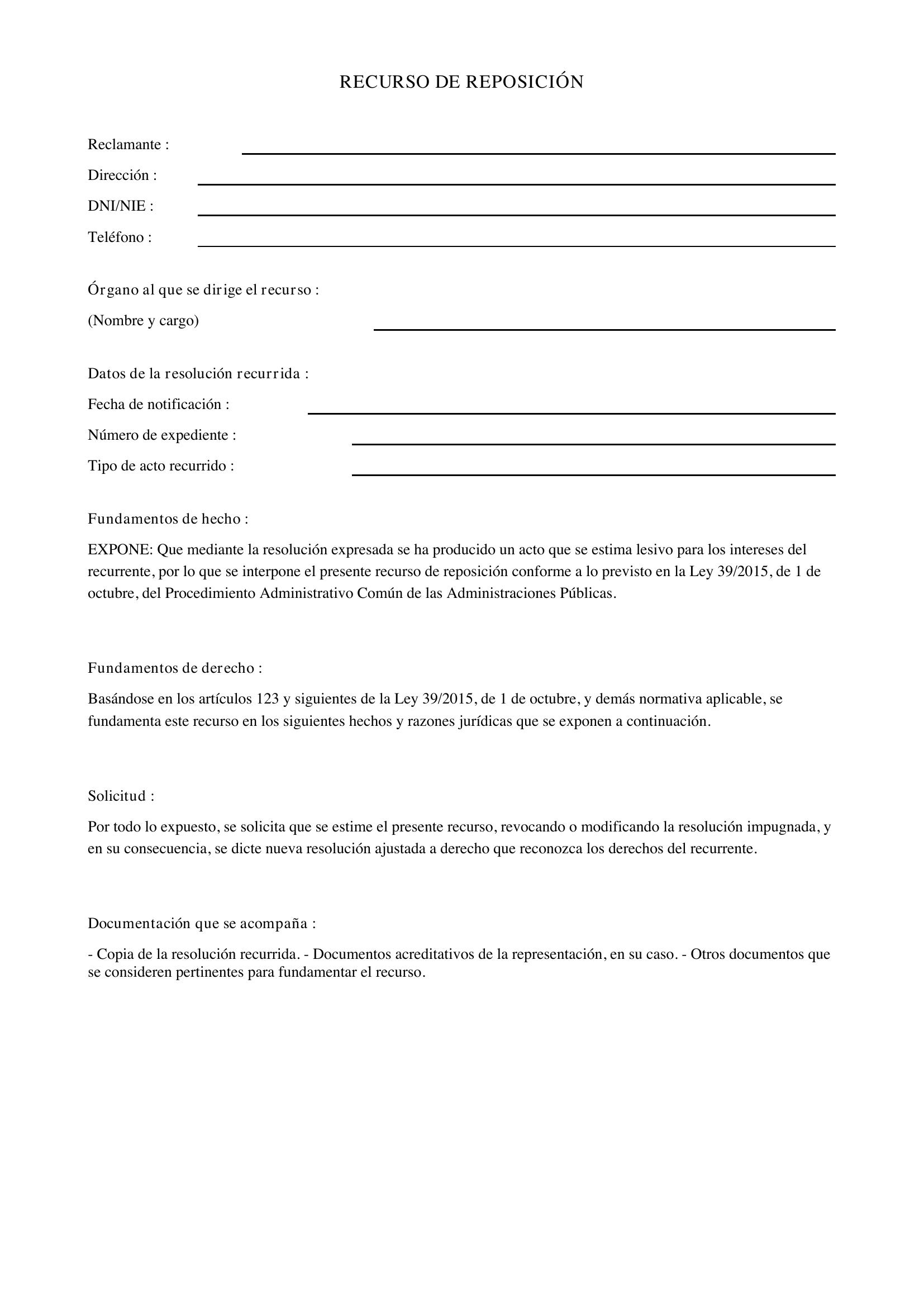 Recurso De Reposición Modelo