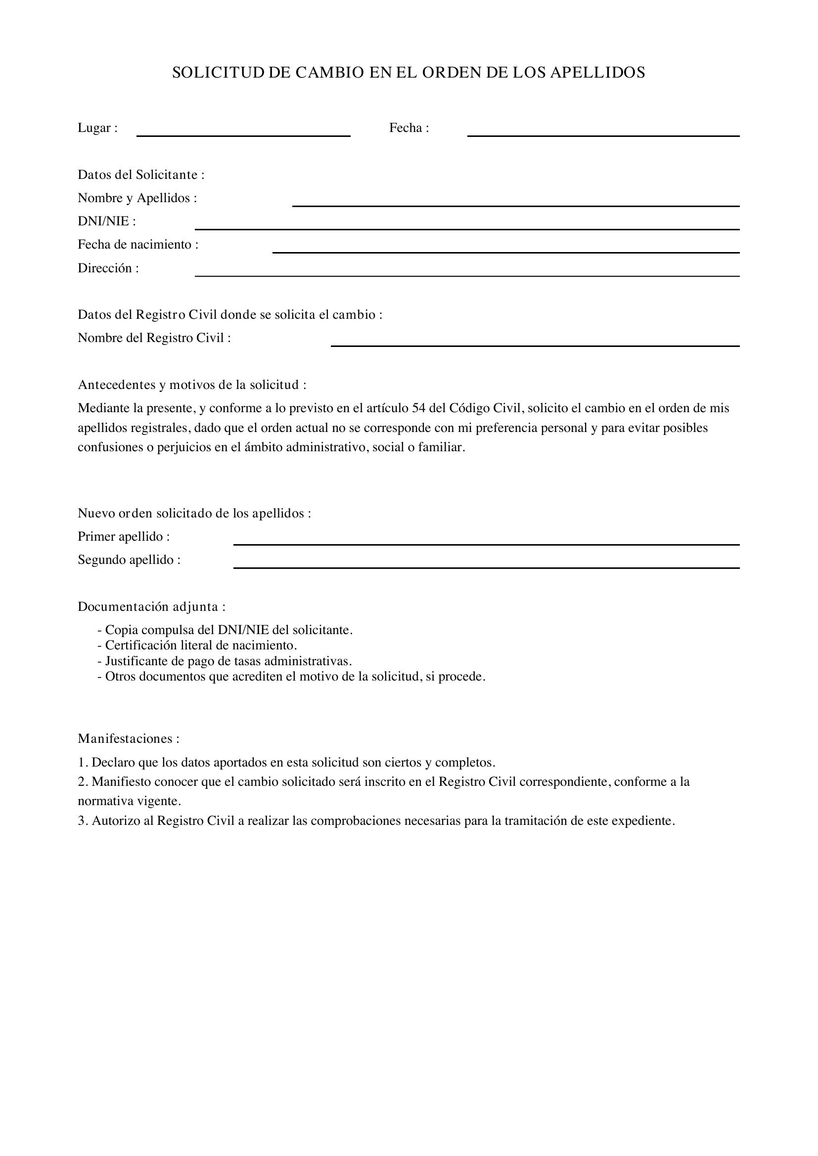 Solicitud Cambio Orden Apellidos