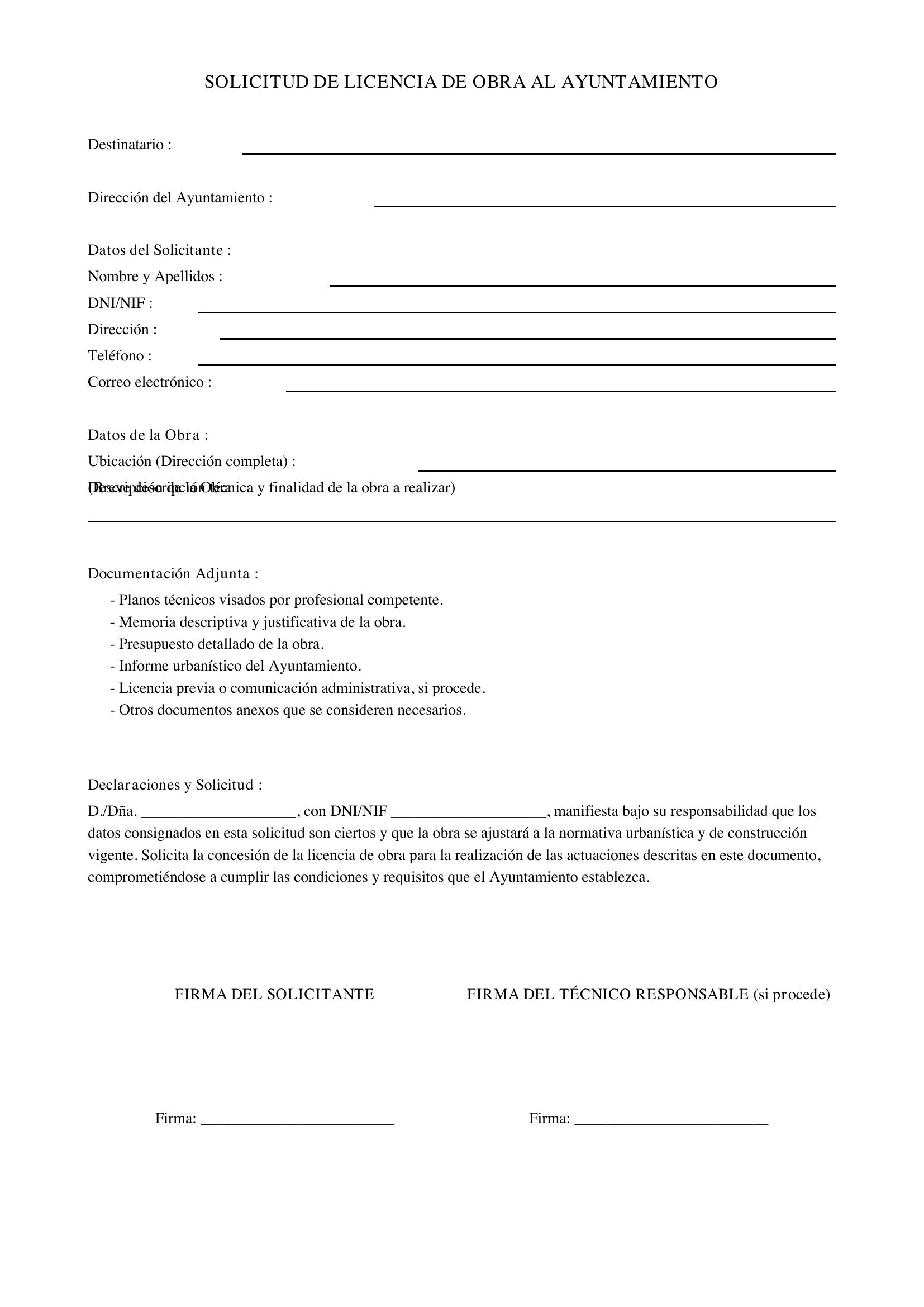Solicitud De Obra Al Ayuntamiento Ejemplo