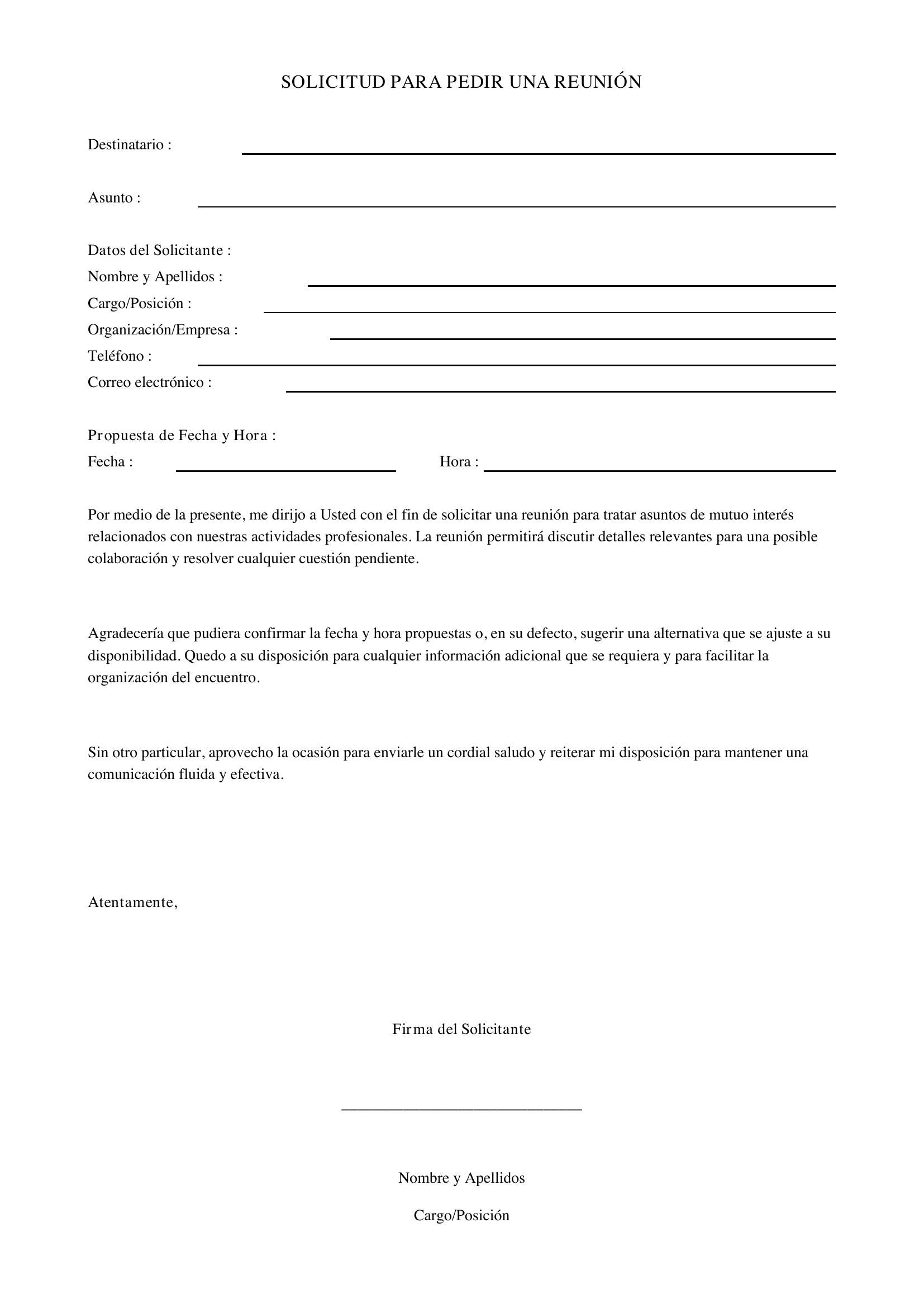 Solicitud Para Pedir Una Reunión Ejemplo